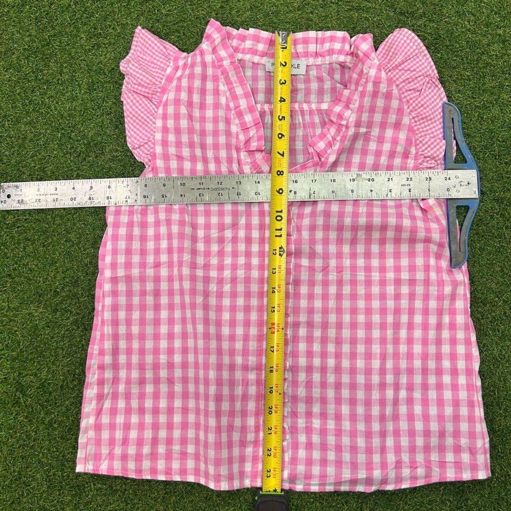 Periwinkle Collection Pink Gingham Ruffle V-Neck Sleeveless Blouse Small - Picture 5 of 5